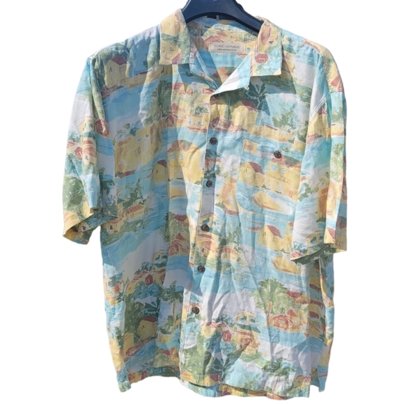 Island Republic Hawaiian Short Sleeve Shirt Blue Seaport Mens XLARG Cotton Rayon - Picture 1 of 8